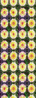 Sarı ve yeşil renklerde etnik çiçeklerle kusursuz bir desen. Asya Tekstil 'inde Raster Çiçek İllüstrasyonu.