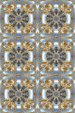 Furniture in classic style. Small depth of field. Luxury furniture. Seamless element woodcarving. Pattern on gray, blue colors with golden elements. Gray, neutral and blue backdrop with gold trim.