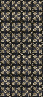 For your design, wallpaper. Raster geometric background. Golden color seamless illustration. Golden seamless pattern on gray, beige and brown colors with golden floral elements.