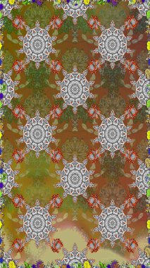 Colour Spring Theme seamless pattern Background. Flowers on brown and gray colors. Flat Flower Elements Design. Seamless pattern with flower.