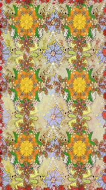 Beautiful fabric pattern. Raster illustration. Cute seamless floral print with spring flowers.