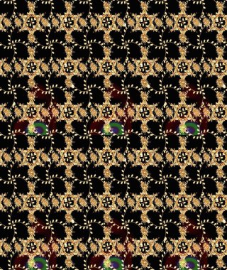 Elegant decorative ornament for fashion print, scrapbook, wrapping paper, wallpaper. Cute flowers on black colors. Simple floral sketch pattern with small flowers. Raster illustration.