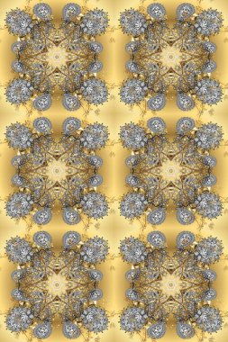 Seamless royal luxury golden baroque damask vintage. Raster seamless pattern with gold antique floral medieval decorative, leaves and golden pattern ornaments on beige, gray and yellow colors.