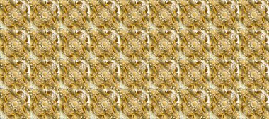 Golden elements on beige, brown and yellow colors. Stylish graphic pattern. Seamless raster background. Wallpaper baroque, damask. Floral pattern.