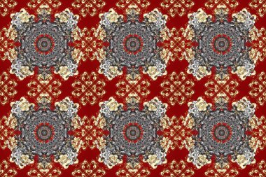 El yapımı dekoratif çerçeve, albüm kapağı, tebrik kartı, klasik Art deco tarzı. Altın karalama fantezi yapraklarından Raster soyut çiçek çelengi ve kırmızı, gri ve kahverengi renkte çiçek.