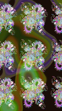 Yeşil renkli çiçekler. Kumaş desenli papatya çiçekleri ayrıntıları.