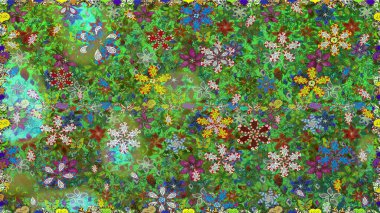 Raster resim. Güzel kumaş deseni. Doodle çiçekler ve dalları, otlar ve çiçekler. Elle çizilmiş.