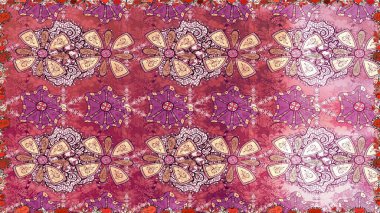 Flat Flower Elements Design. Cute flowers pattern with pink and purple colors. Raster Fashionable fabric pattern. Colour Spring Theme seamless pattern Background.