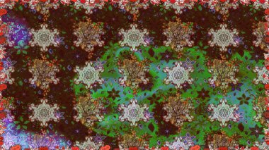 Seamless Floral Pattern in Raster illustration. Flat Flower Elements Design. Flowers on brown and green colors. Colour Spring Theme seamless pattern Background.