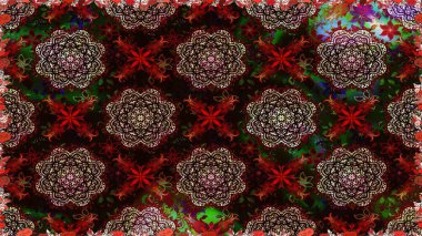 Gentle, spring floral on black and brown colors. Raster illustration. Raster pattern. Exploding flowers abstractly placed.