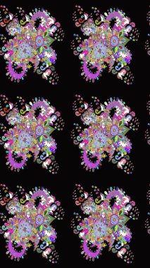 Çiçek desenli eskiz. Siyah renkli çiçekler. Tişört baskısı için çiçek boyama rasteriName.