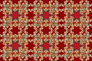 Kusursuz soyut bir arkaplan. Oriental raster klasik kahverengi, kırmızı, bej ve altın desenli. Raster illüstrasyonu.