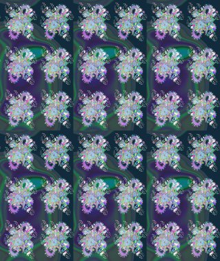 Şirin karalamalı çiçek desenli çizim. El yapımı çiçek ve bitki koleksiyonu. Robot resim tarzı mavi renkler. Raster illüstrasyonu. Raster illüstrasyonu.