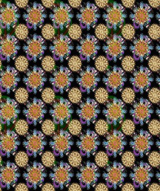 Design gift wrapping paper, greeting cards, posters and banner design. Raster flat flowers seamless pattern. Flowers on black and beige colors.