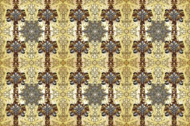 Kahverengi, bej ve nötr renklerde altın elementlerle klasik, pürüzsüz desen. Noel 2019, kar tanesi, yeni yıl.