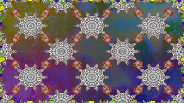 Raster flat flowers seamless pattern. Design gift wrapping paper, greeting cards, posters and banner design. Flowers on gray and brown colors.