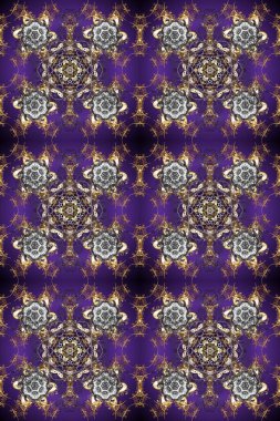 Golden element on violet, gray and brown colors. Gold Wallpaper on texture background. Damask seamless repeating background. Gold floral ornament in baroque style.