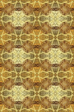 Seamless oriental classic golden pattern. Raster abstract background with golden repeating elements on a brown, neutral and yellow colors.