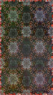 Güzel kumaş deseni. El çizimi. Raster illüstrasyonu. Çiçekler, dallar, otlar ve çiçekler.