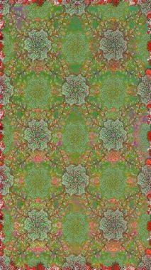 Raster illüstrasyonunda kusursuz çiçek deseni. Yeşil ve nötr renkte çiçekler.