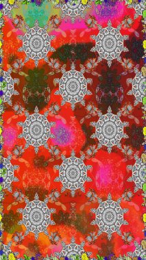 Süslü kumaş deseni. Düz Çiçek Elementleri Tasarımı. Renkli Bahar Temalı Kusursuz Arkaplan. Raster illüstrasyonunda kusursuz çiçek deseni.