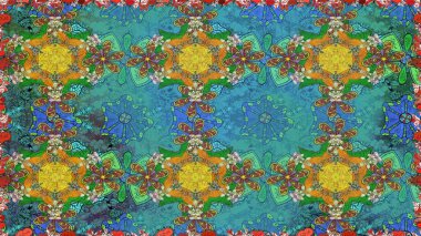 Mavi ve yeşil renkli çiçekler. Raster illüstrasyonunda kusursuz çiçek deseni.