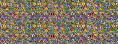 Yeşil çiçekli bahar çiçekleri. Küçük çiçekte güzel bir desen. Küçük renkli çiçekler. Moda baskıları için zarif bir şablon. Motley illüstrasyonu.