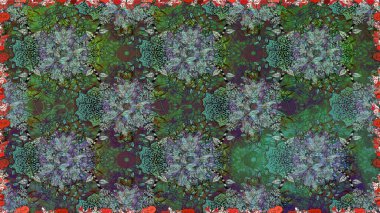 Çiçeksiz desenli arka plan. Yeşil ve gri renkli çiçekler. Tişört baskısı için çiçek boyama rasteriName.