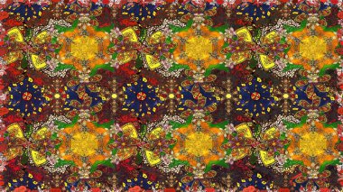 Raster illustration. Gentle, spring floral on brown and yellow colors. Raster floral illustration in vintage style. Tender seamless pattern with flowers.