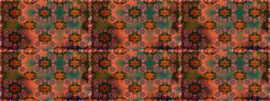 Raster illüstrasyonu. Kahverengi renklerde. Çiçek buketleriyle klasik tarzda kusursuz desen.