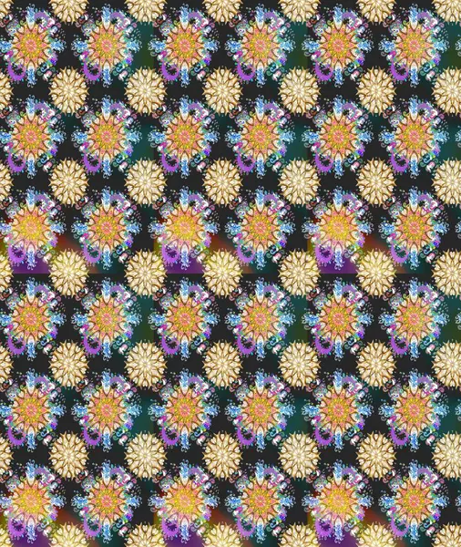 Flat Flower Elements Design. Flowers on gray and beige colors. Seamless flowers pattern. In asian textile style. Colour Spring Theme seamless pattern Background. Raster illustration.