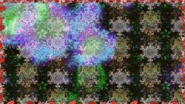 Renkli Bahar Temalı Kusursuz Arkaplan. Düz Çiçek Elementleri Tasarımı. Kusursuz desenli, modaya uygun kumaş deseni. Raster illüstrasyonu. Şirin çiçek elementleri..