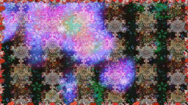 Kumaş, tekstil, duvar kağıdı baskısı için. Eski usul. Miles Fleur, süslü püslü bir süs. Raster illüstrasyonu. Kusursuz bir geçmişi var. Tomurcukları papatya çiçekleri olan sevimli bir çiçek deseni..