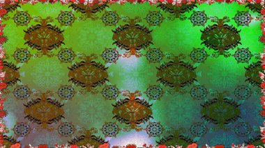 Raster suluboya çiçek deseni, narin çiçekler, yeşil ve kahverengi çiçekler, tebrik kartı şablonu. Raster Güzel kumaş deseni.