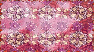 Çoklu olopink ve nötr küçük çiçekler pembe ve nötr renklerdeki komik böcekler, raster desen, illüstrasyon.