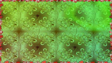 Raster illustration. Raster illustration. Seamless flowers pattern. In asian textile style. Flowers on green and brown colors.