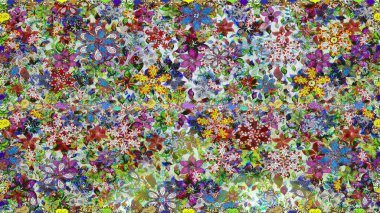 Düz Çiçek Elementleri Tasarım Raster illüstrasyonu. Çiçekli, suluboya desenli kusursuz çiçek deseni. Gri ve nötr renkler üzerine çiçekler. Renkli Bahar Teması Arkaplansız Desen.