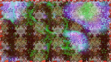 Raster. Güzel suluboya çiçekler, parlak resimler ilham verici ve yeşil çiçek desenli arkaplan..