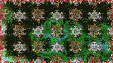 Kusursuz desenli, modaya uygun kumaş deseni. Renkli Bahar Temalı Kusursuz Arkaplan. Şirin çiçek elementleri. Raster illüstrasyonu. Düz Çiçek Elementleri Tasarımı.