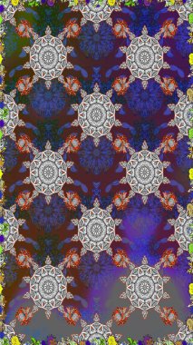 Çiçeksiz desenli arka plan, yaz çiçekleri. Düz Çiçek Elementleri Tasarımı. Gri ve mor renkli çiçekler. Renkli Bahar Teması Kusursuz Arkaplan.