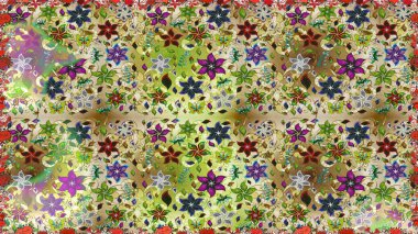 Güzel kumaş deseni. Zentangle soyut çiçekleri. Düz Çiçek Elementleri Tasarımı. Renkli Bahar Temalı Kusursuz Arkaplan. Karalama çiçeği. Raster illüstrasyonu.