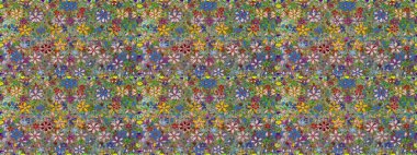 Sevimli çiçek raster deseni. Düz Çiçek Elementleri Tasarımı. Kusursuz Renksiz Bahar Temalı Kusursuz Arkaplan. Yeşil renkte çiçekler.