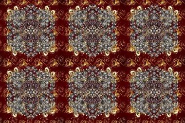 Kahverengi, kırmızı, gri ve altın desenli. Klasik raster şablonu. Tekrarlayan ögelerle kusursuz soyut arkaplan.