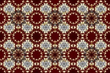 Kahverengi, bej ve kırmızı renklerde Raster altın deseni. Altın kar taneleri basit, pürüzsüz desen. Soyut duvar kâğıdı, ambalaj dekorasyonu. Kışın sembolü, Mutlu Noel tatili, Mutlu yıllar 2019.