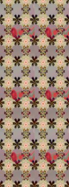 Raster Floral Illustration, Asyalı tekstil. Bej renkli etnik çiçeklerle zarif bir eskiz deseni.