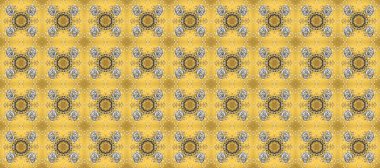 Altın desenli çiçek dekoru. Çizgi sanatı tasarım şablonu için kusursuz sınır. Doğu tarzı element. Sarı, bej ve gri renklerde altın element. Davetiyeler, kartlar, web sayfası için Raster illüstrasyonu.
