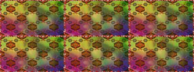 Çiçek duvar kağıdı. Raster illüstrasyonu. Kahverengi ve yeşil renklerde. Hint süsü. Kusursuz desen. Renkli süs kenarı.