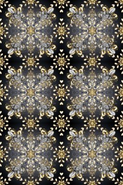 Raster altın desen. Doğu tarzı arabesk. Altın elementli gri ve bej renkler. Raster illüstrasyonu. Kusursuz altın desenli bukleler..