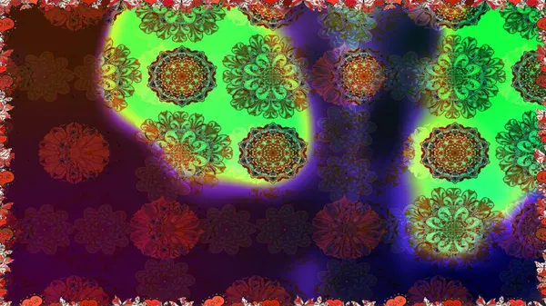 Raster illüstrasyonunda kusursuz çiçek deseni. Kahverengi ve yeşil renkli çiçekler. Düz Çiçek Elementleri Tasarımı. Renkli Bahar Teması Kusursuz Arkaplan.