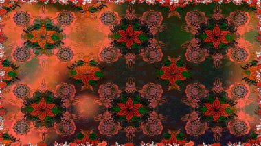 Raster illüstrasyonunda kusursuz çiçek deseni. Düz Çiçek Elementleri Tasarımı. Renkli Bahar Temalı Kusursuz Arkaplan. Kahverengi ve gri renkte çiçekler.